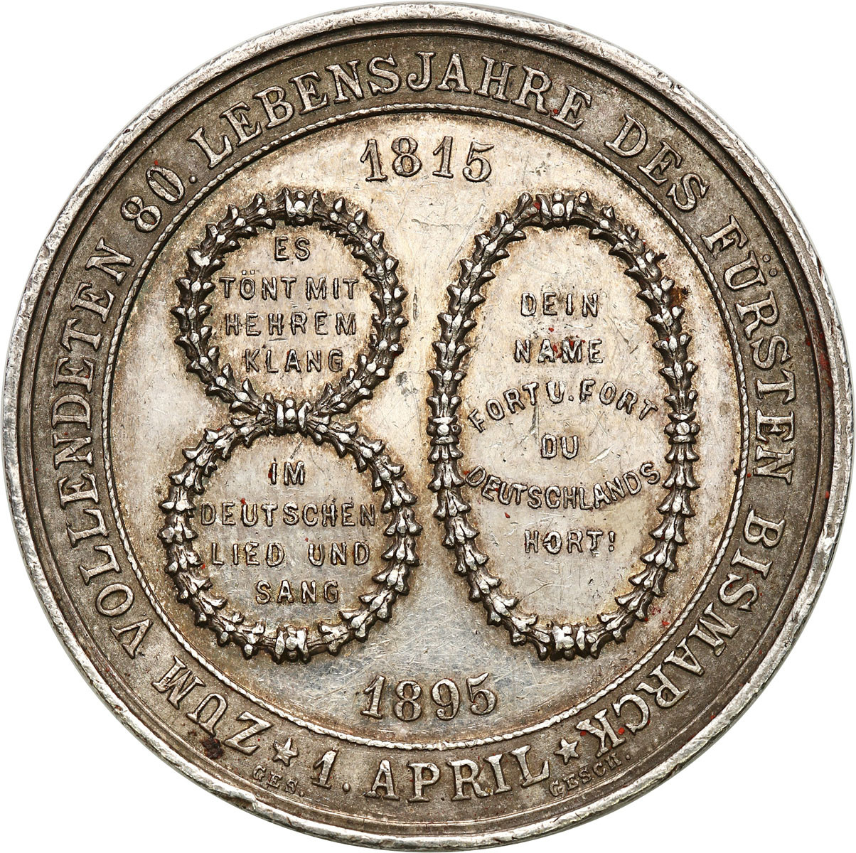 Niemcy. Medal 1895, 80 rocznica urodzin Otto von Bismarcka